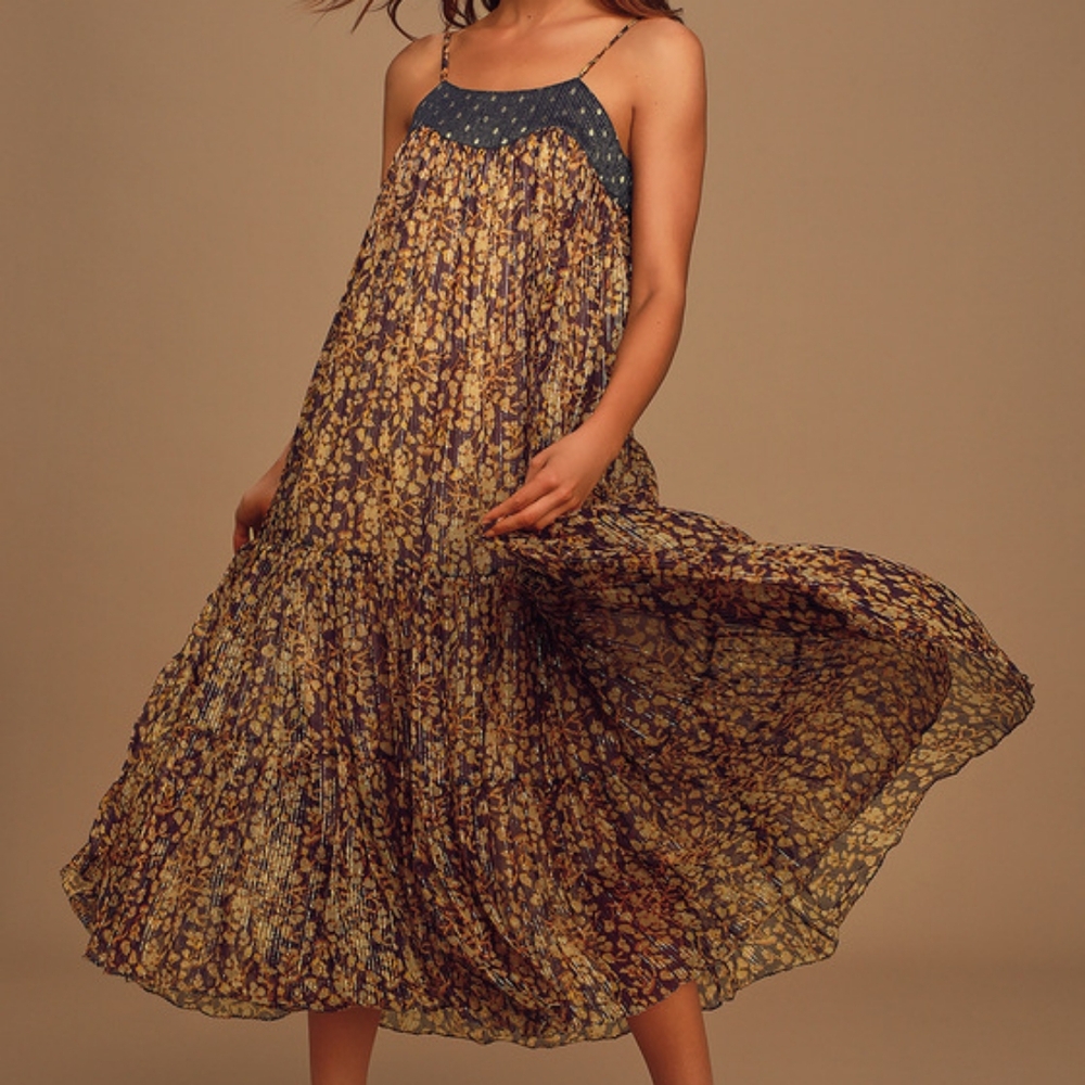RAGA Floral Maxi Dress - Mustard and Navy